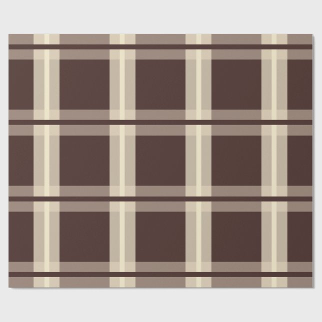 Papier Cadeau Gingham | Marron et Beige (Plat)