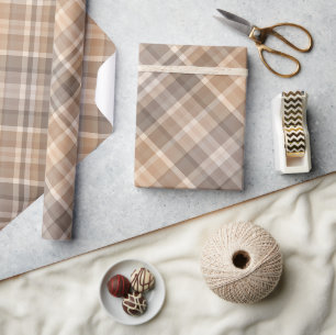 Papier Cadeau Gingham marron taupe beige marron classique tradit
