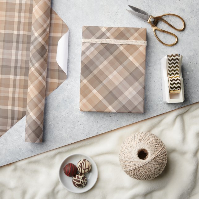 Papier Cadeau Gingham marron taupe beige marron classique tradit (Artisanat)