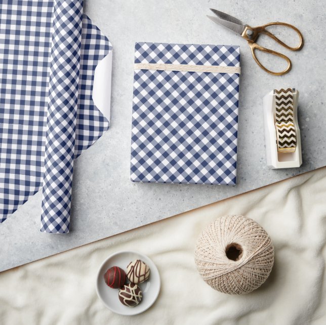 Papier Cadeau Gingham Rétro Bleu Nuit (Artisanat)