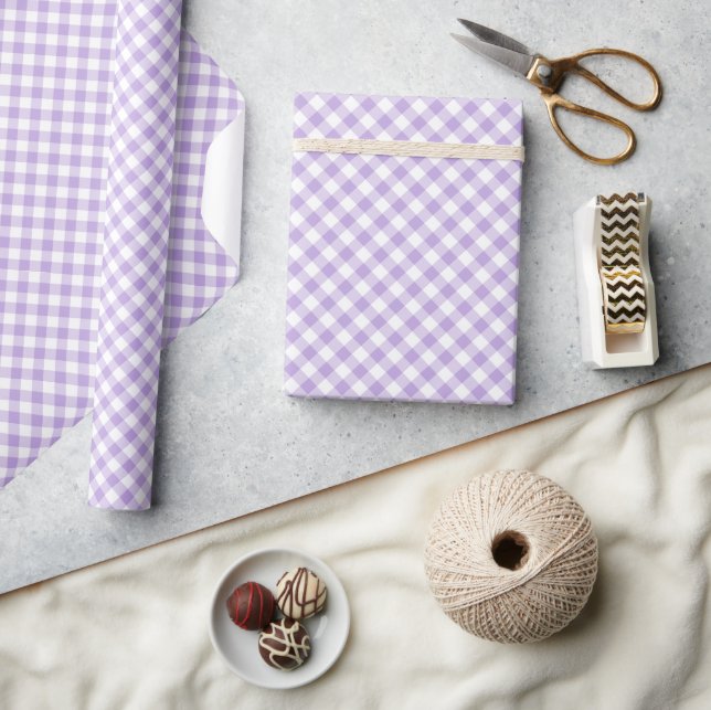 Papier Cadeau Gingham Rétro Lavande Douce (Artisanat)