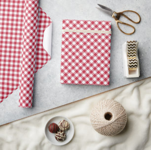 Papier Cadeau Gingham Rouge Cerise Rétro