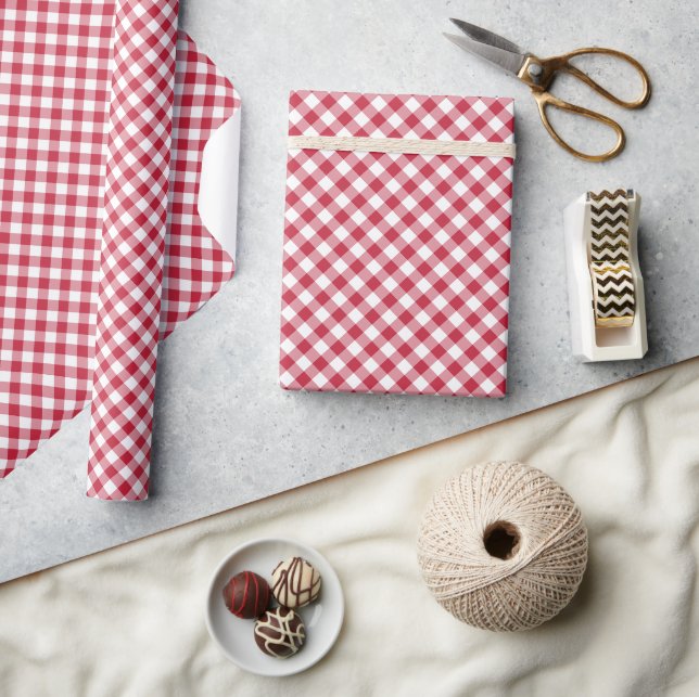 Papier Cadeau Gingham Rouge Cerise Rétro (Artisanat)