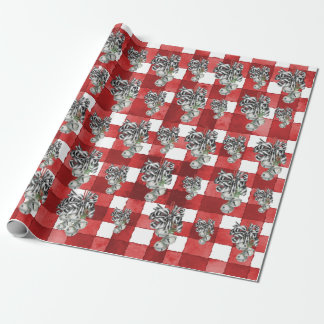 Papier Cadeau Gingham Rouge Rustique Noël