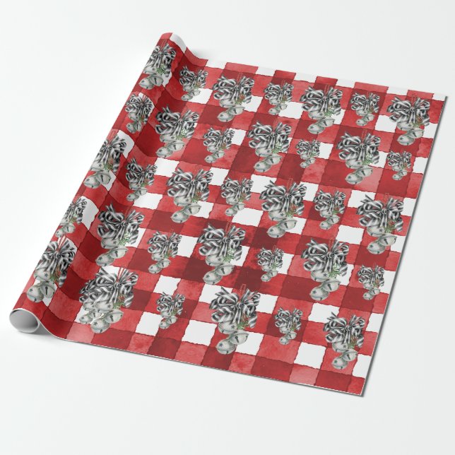 Papier Cadeau Gingham Rouge Rustique Noël (Déroulé)