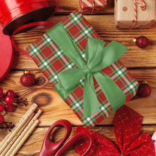 Papier Cadeau Gingham Rouge Vert Blanc Traditionnel Classique