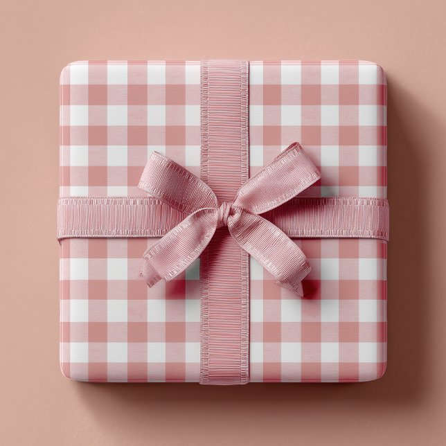 Papier Cadeau Gingham rustique rose poussiéreux (Dusty Pink Wrapping Paper Roll)