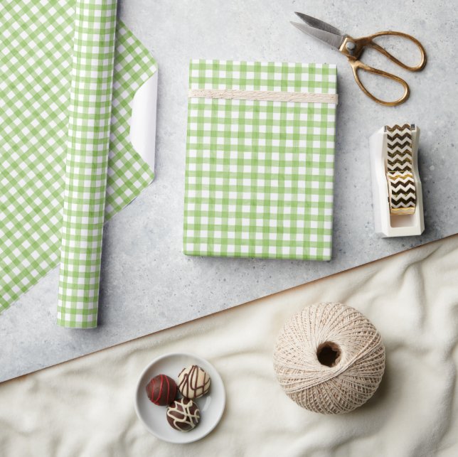 Papier Cadeau Gingham Vert et Blanc Aquarelle (Artisanat)