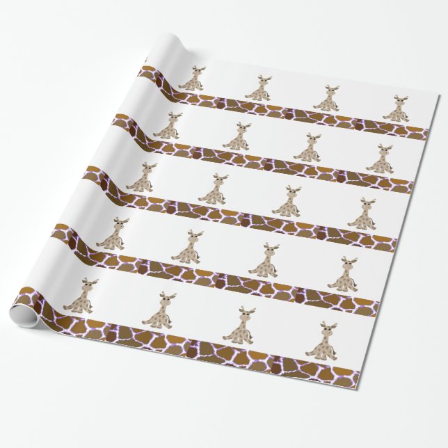 Papier Cadeau Girafe assise avec impression fourrure de girafe (Déroulé)