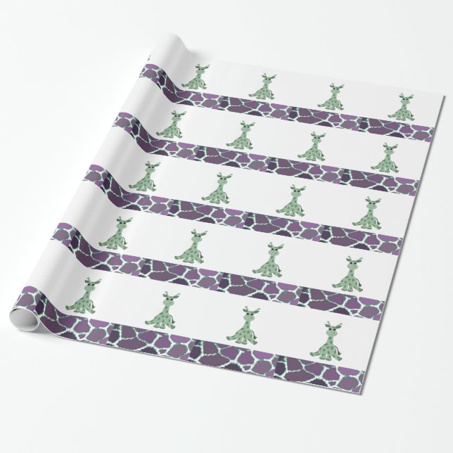 Papier Cadeau Girafe assise avec impression fourrure de girafe (Déroulé)