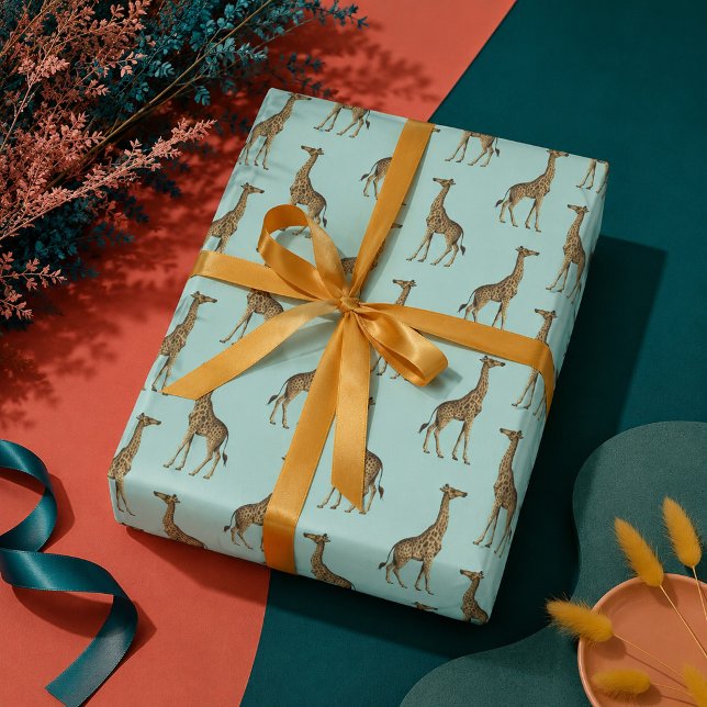 Papier Cadeau Girafe Bleu et Doré (Créateur téléchargé)