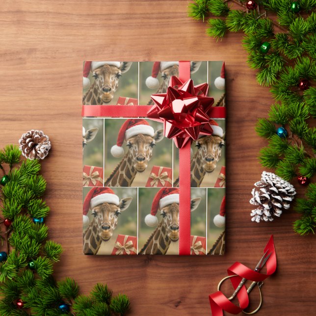 Papier Cadeau Girafe de Noël avec cadeau de fête (Cadeau de vacances)