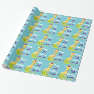 Papier Cadeau Girafe de Watercoler de filles personnalisée par