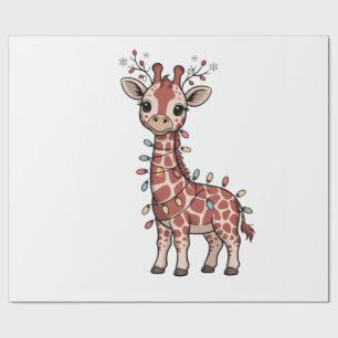 Papier Cadeau Girafe enveloppée de lumières de Noël Amoureux des