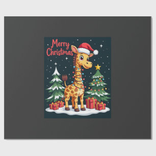 Papier Cadeau Girafe Joyeux Noël Éclairage de l'Arbre de Noël Pè