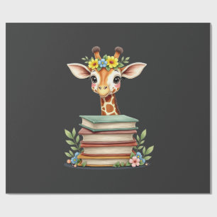 Papier Cadeau Girafe Mignonne Avec Livre Floral Bibliophile Bibl