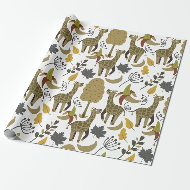 Papier Cadeau Girafe sans couture motif jaune blanc haute (Déroulé)