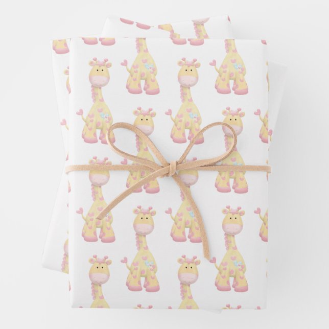 Papier cadeau girafes adorable (En situation)