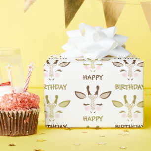 Papier Cadeau Giraffe Brown et or face Anniversaire