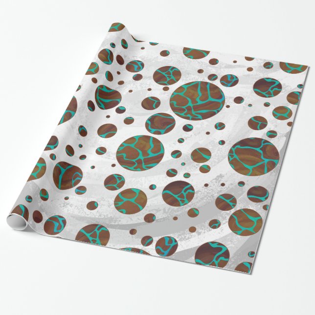 Papier Cadeau Giraffe Impression Brown et Turquoise (Déroulé)