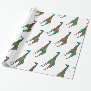 Papier Cadeau Giraffe Impression Brown et Turquoise