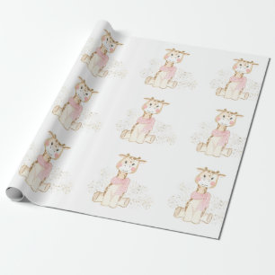 Papier Cadeau Giraffe mignonne avec huile d'or Baby Girl Douche