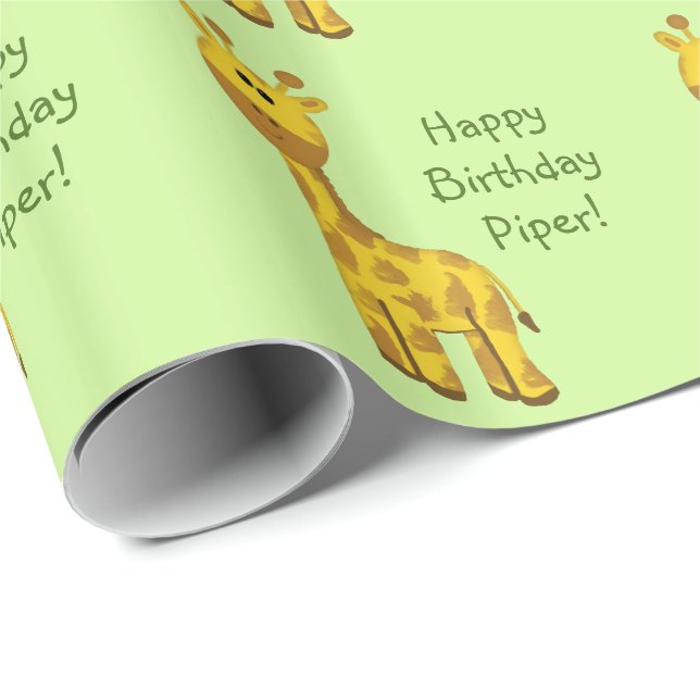 Papier Cadeau Giraffe Nom personnalisé Papier d'enveloppement (Coin rond)