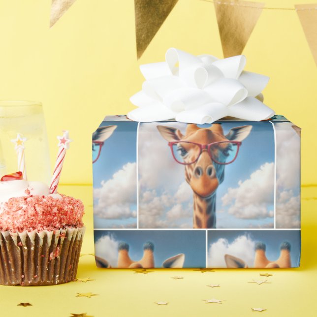 Papier Cadeau Giraffe portant des lunettes rouges (Fête d'anniversaire)