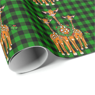 Papier Cadeau Giraffes de vacances, guirlande sainte, plaid vert