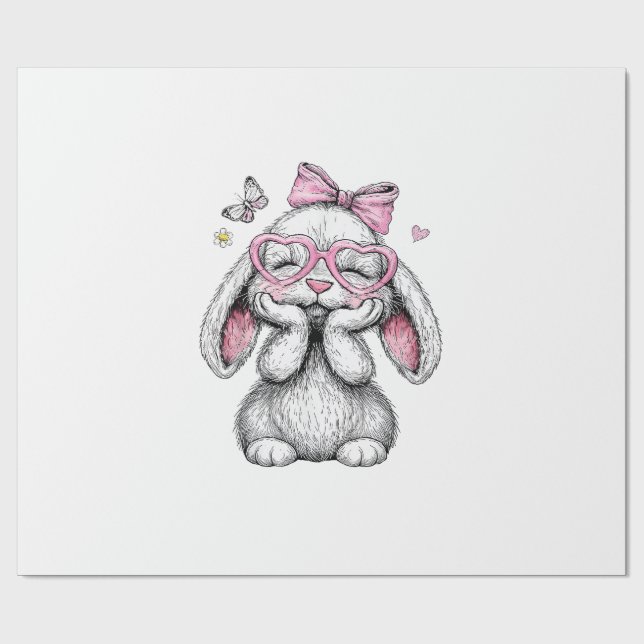 Papier Cadeau Girls Easter Cute Bunny Face Pink Easter Kids Todd (Plat)