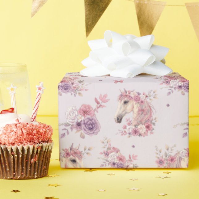 Papier Cadeau Girls Pretty Ponies Pastel Floral Horse (Fête d'anniversaire)