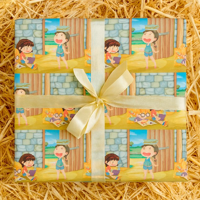 Papier Cadeau Girls Reading In A Barn Wrapping Paper (Créateur téléchargé)