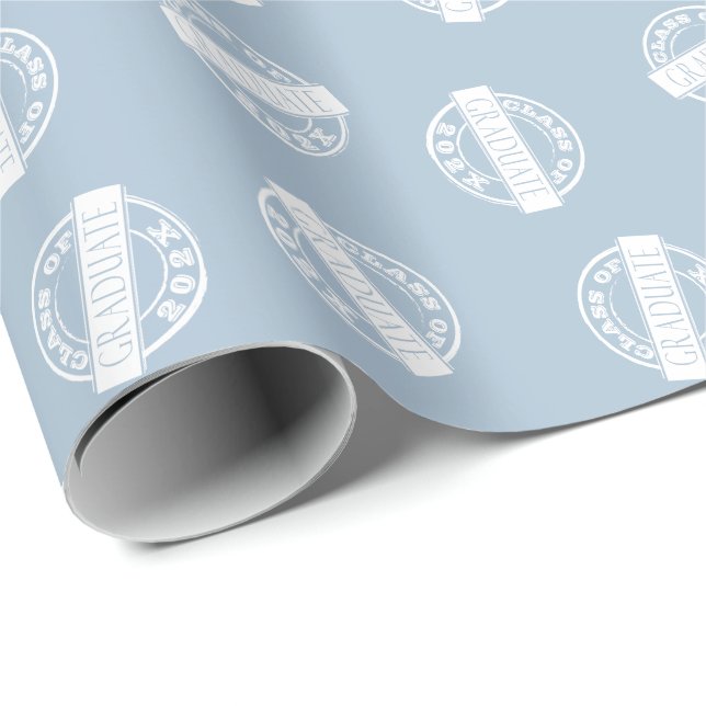 Papier Cadeau Girly Dusty Blue Grad Classe Année (Coin rond)
