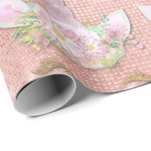 Papier Cadeau Girly floral de parties scintillantes de licorne