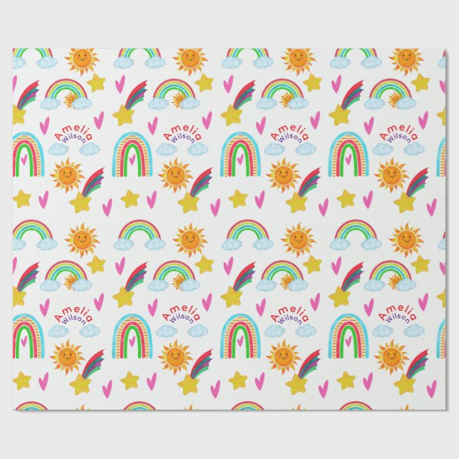 Papier Cadeau Girly Rainbow Sun Star Name Pattern for Kids (Plat)