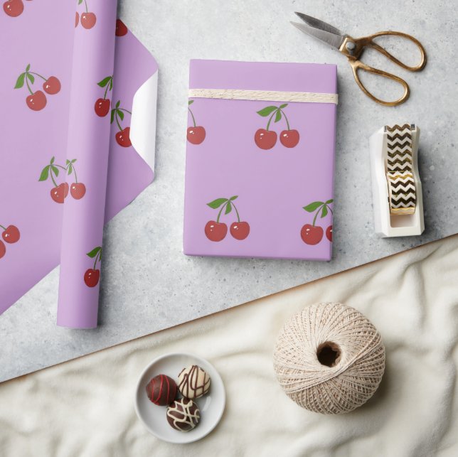 Papier Cadeau Girly Retro Pastel Purple Red Cherry Fruit Pattern (Artisanat)