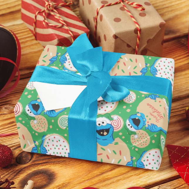 Papier Cadeau Gîtes de Cookie Monster | Ajouter Votre Nom (Wrapping paper on gift)