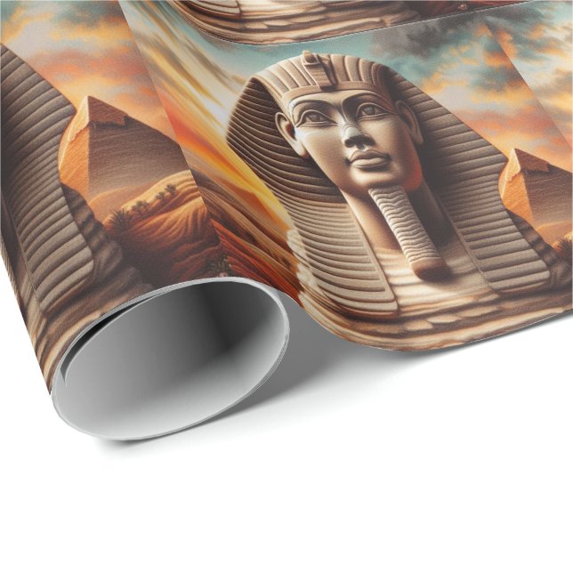 Papier Cadeau Giza Sphinx Head avec Pyramides Egypte Travel (Coin rond)