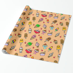 Papier Cadeau Glace Fantaisiste et Cerises Anniversaire