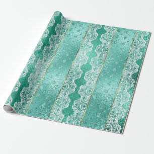 Papier Cadeau Glam Aqua Mint Green Golden Foil White Lace