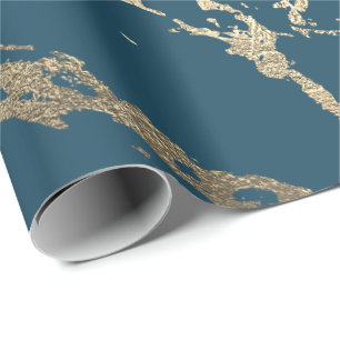 Papier Cadeau Glam brillant de marbre doré bleu Foxier aquatiqu