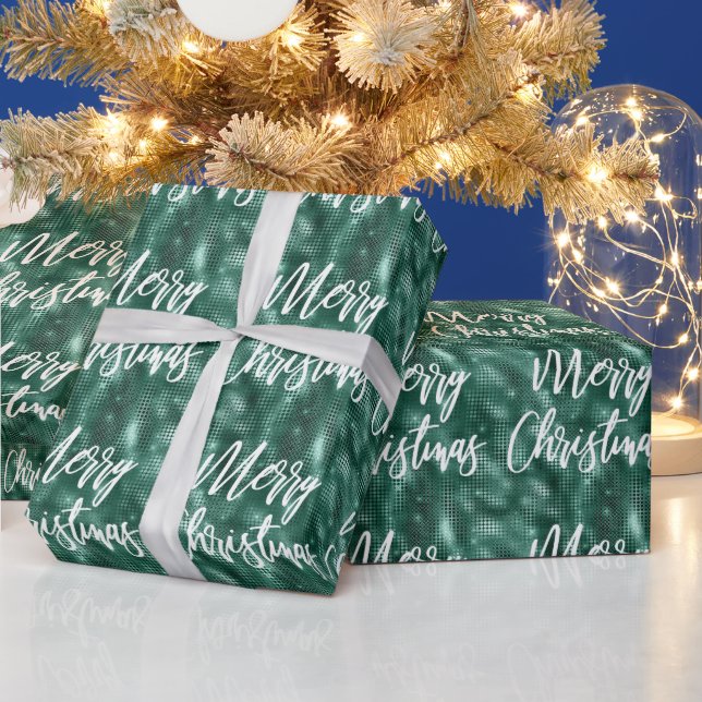 Papier Cadeau Glam Emerald Green Joyeux Noël Calligraphie (Vacances)