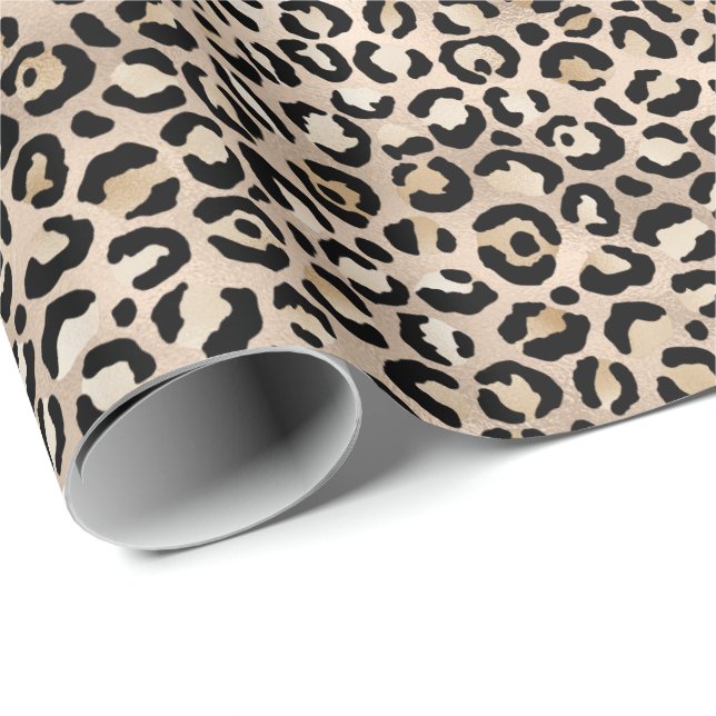 Papier Cadeau Glam Gold Empreinte de léopard Ombre (Coin rond)