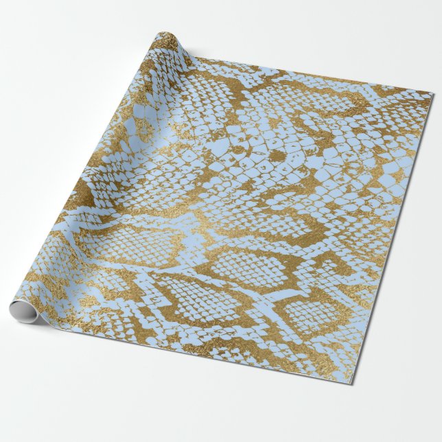 Papier Cadeau Glam Golden Blue Python Snake Skin Vip (Déroulé)
