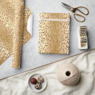 Papier Cadeau Glam Jaune Parties scintillant d'or Leopard
