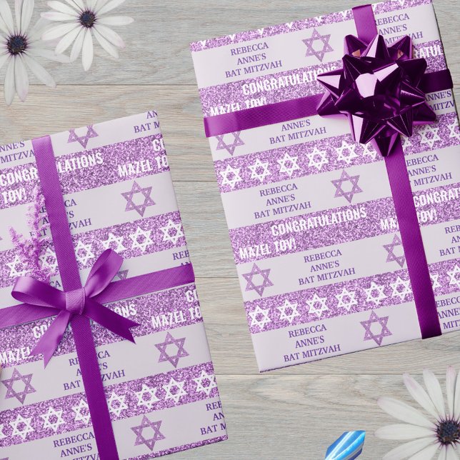 Papier Cadeau Glam Purple Personnalisé Juif Bat mitzvah fille (Special gift wrap for that special girl and her Bat Mitzvah gift)