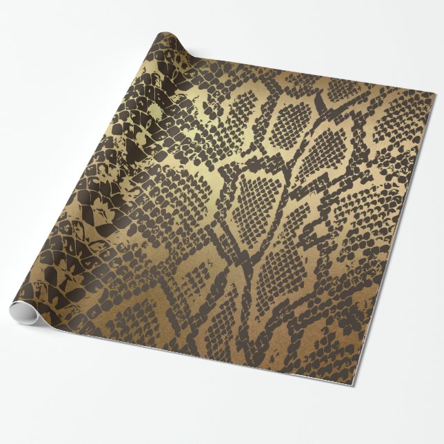 Papier Cadeau Glam Python Snake Skin Golden brillant papier d'en (Déroulé)