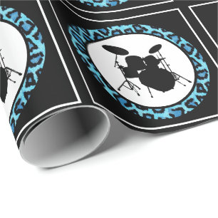Papier Cadeau Glam Rock Drummer Leopard Drum Kit cadeau musicien