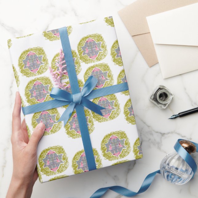 Papier Cadeau Glam rose flamants de Hanukkah plage (Cadeaux)