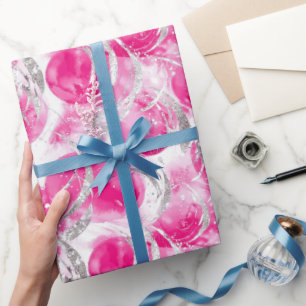 Papier Cadeau Glamour Abstrait Rose Argent Anniversaire Cercles